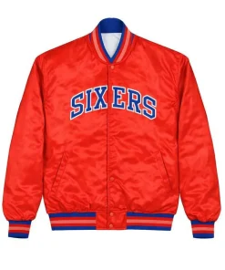 Buy 76ers-Starter-Red-Satin-Bomber-Varsity-Jacket