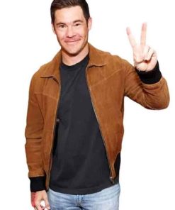 Shop Adam Devine Super Bowl 2026 Brown Suede Jacket