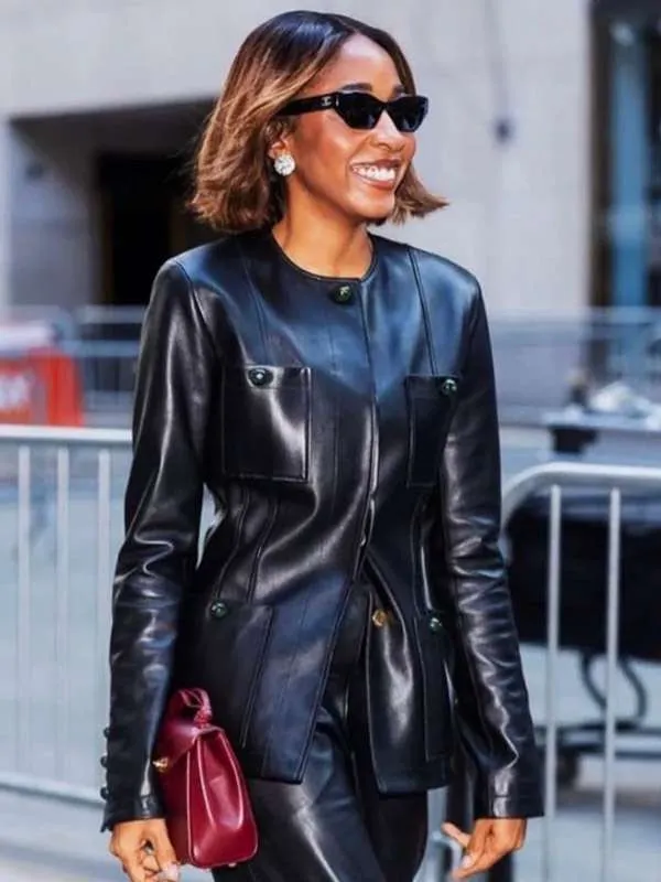 Buy Ayo-Edebiri-The-Today-Show-Black-Leather-Jacket