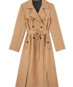 Shop Elsbeth S03 Micaela Diamond Brown Trench Coat