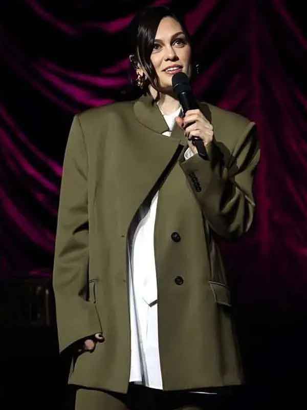Shop The London Palladium 2026 Jessie J Olive Green Blazer Coat