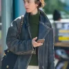 Shop Lily-Collins-London-2026-Black-Leather-Jacket