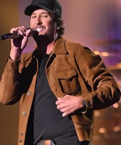 Shop Taylor-Swift-Night-Luke-Bryan-Brown-Suede-Leather-Jacket