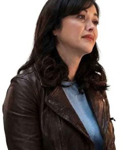 Shop Maria Baez Boston Blue Brown Leather Jacket
