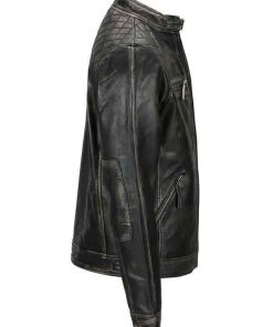 Buy Men Black Vintage Distressed Leather Jacket