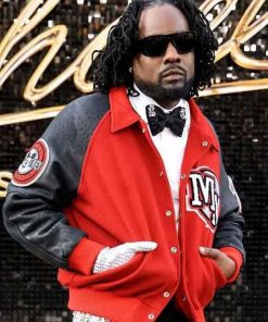 Shop 2026 Michael Movie Premiere Rapper Wale Red and Black Varsity Jacket