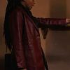 Buy Misty Short Fuse Zari Alisha Rose Maroon Leather Coat