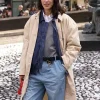 Shop Miu-Miu-FW-2026-Alexa-Chung-Beige-Cotton-Trench-Coat