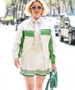 Shop NYC-2026-Chyler-Leigh-Green-and-White-Track-Jacket