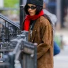 Shop NYC-2026-Zoe-Kravitz-Brown-Suede-Jacket