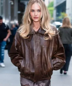Buy New-York-City-2026-Michelle-Randolph-Oversized-Brown-Leather-Bomber-Jacket