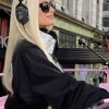 Shop Paris-Hilton-Eiffel-Tower-Patch-Black-Satin-Bomber-Jacket
