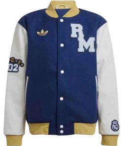 Shop Unisex Real Madrid CF Blue and White Varsity Jacket