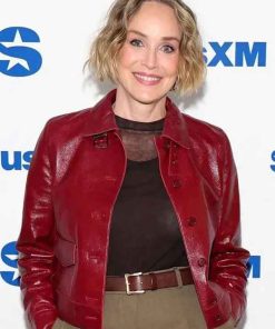 Shop Sharon Stone SiriusXM Studios Red Leather Jacket