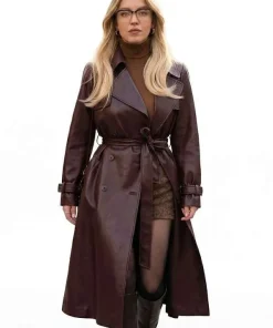 Sydney Sweeney Brown Leather Coat