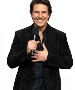 Shop Tom-Cruise-CinemaCon-Black-Suede-Leather-Blazer