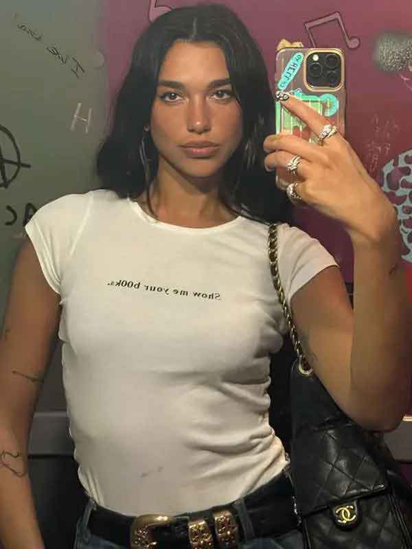 Buy Dua Lipa Show Me Your Books White T-Shirt