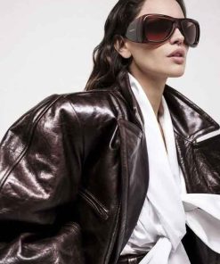 Shop Eiza Gonzalez Brown Distressed Leather Jacket
