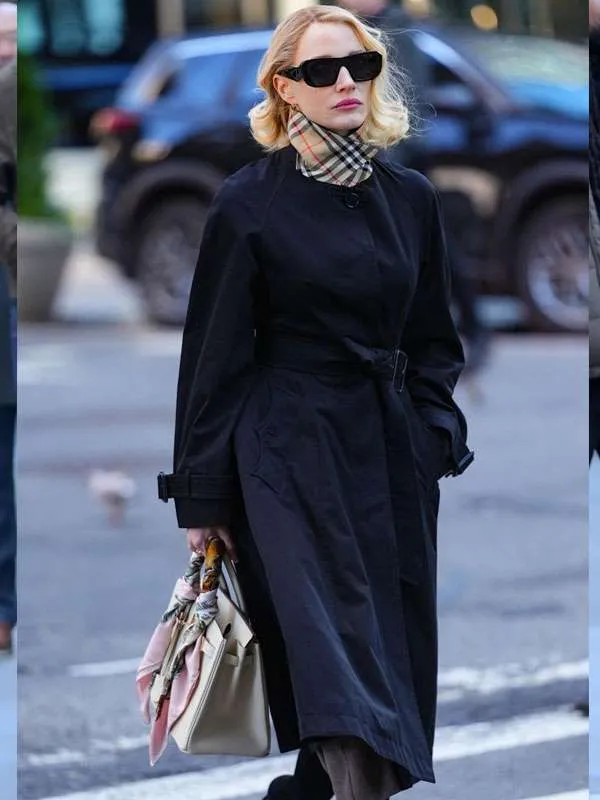 Buy Jessica-Chastain-NYC-Wall-Street-Black-Cotton-Coat