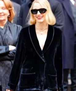 Shop Jessica-Chastain-Off-Weeks-Black-Velvet-Blazer