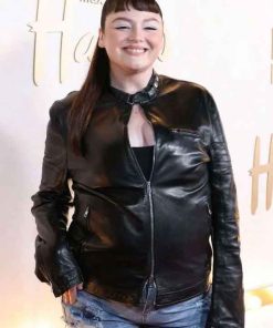 Shop Megan Stalter Hacks S05 Premiere Black Leather Jacket
