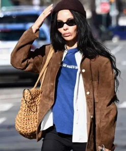 Shop 2026-Zoe-Kravitz-Brown-Suede-Leather-Jacket