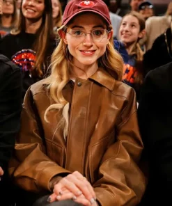 Shop Natalia-Dyer-Brown-Leather-Jacket