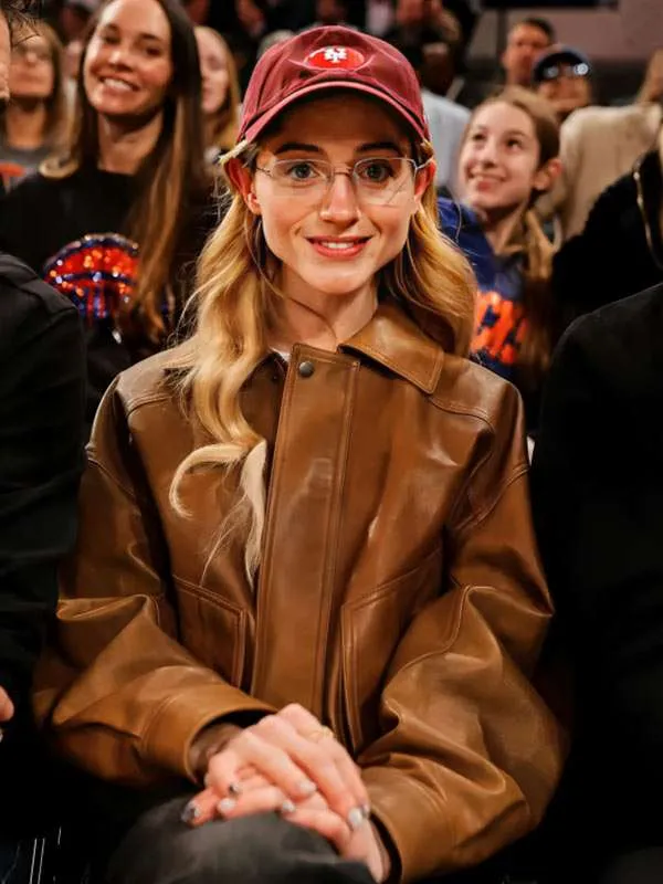 Shop Natalia-Dyer-Brown-Leather-Jacket