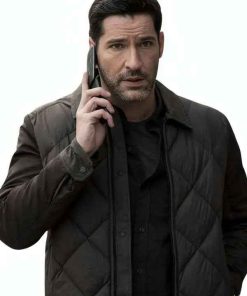 Shop Colin Glass CIA S01 Tom Ellis Green and Quilted Jacket
