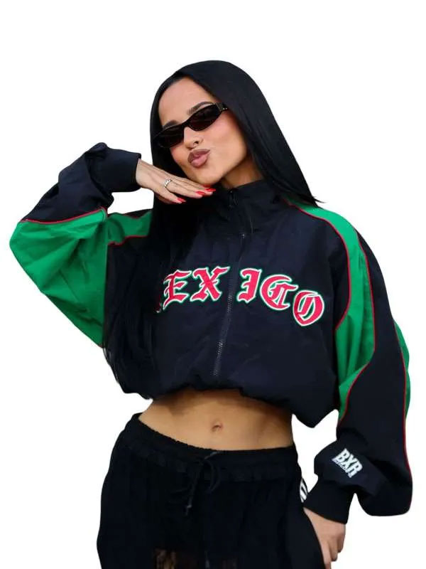 Shop Mexico vs Australia Becky G Cropped Black and Green Mexico Track Jacket