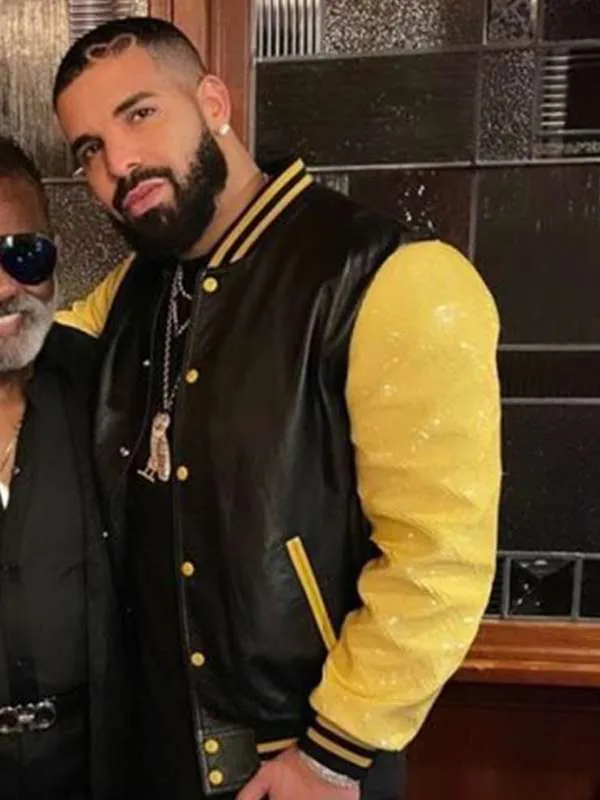 Shop Drake Black and Yellow Leather Jacket