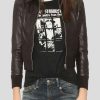 Shop Women Shirt Style Collar Black Leather Bomber Jacket