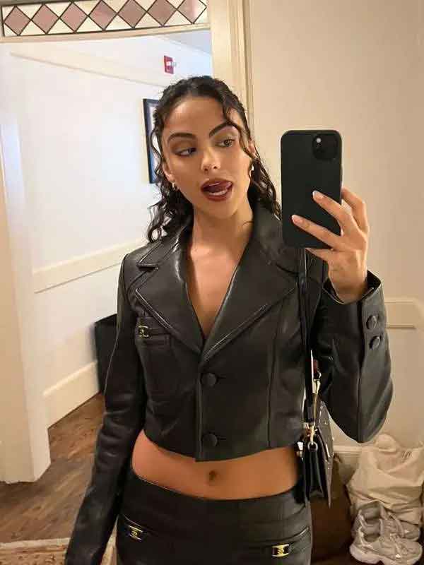 Shop Coach Fashion Show New York City Camila Mendes Leather Jacket
