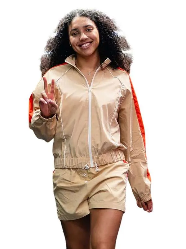 Buy Dallas Wings Azzi Fudd Beige Track Bomber Jacket