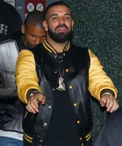 Shop Drake Black and Yellow Bomber Leather Jacket