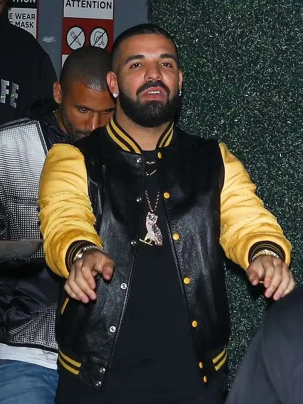 Shop Drake Black and Yellow Bomber Leather Jacket