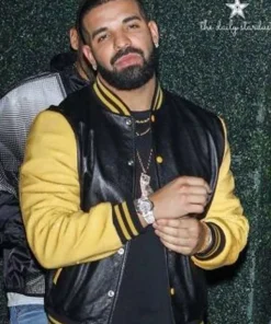 Buy Drake Black and Yellow Bomber Leather Jacket