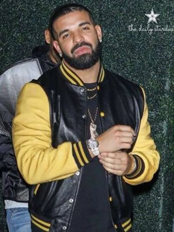Buy Drake Black and Yellow Bomber Leather Jacket