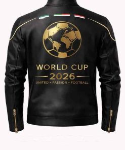 Shop FIFA World Cup 2026 Black Leather Motorcycle Jacket For Men