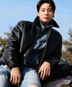 Shop Jung Kook 2026 BTS Black Racer Leather Jacket