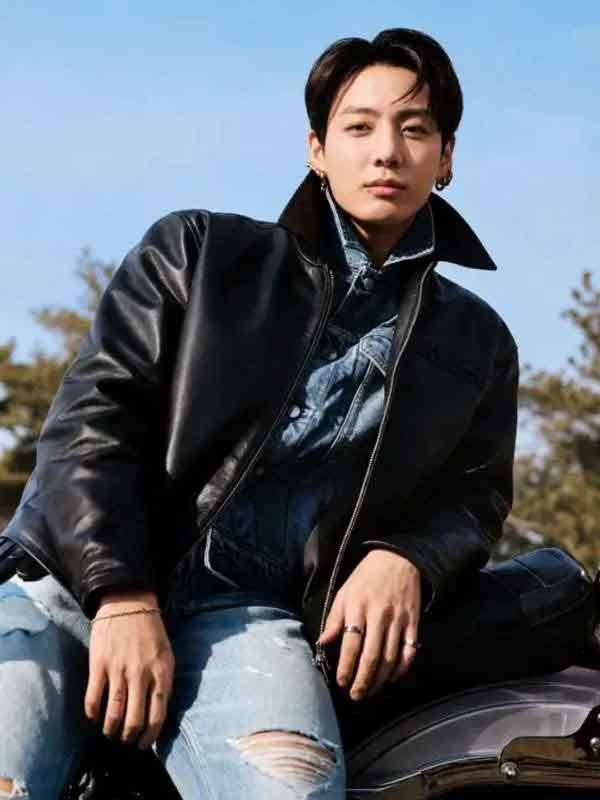 Shop Jung Kook 2026 BTS Black Racer Leather Jacket