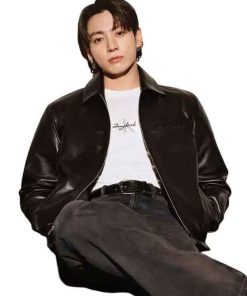 Buy Jung Kook BTS Black Racer Leather Jacket