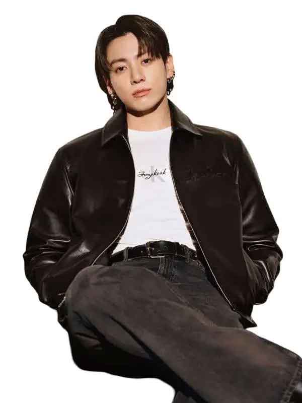 Buy Jung Kook BTS Black Racer Leather Jacket