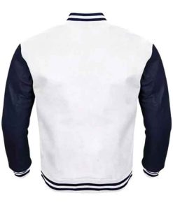 Shop Mens Letterman White and Blue Bomber Jacket