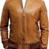 Buy Men Casual Brown Sheepskin Leather Jacket