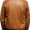 Shop Men Casual Brown Bomber Sheepskin Leather Jacket