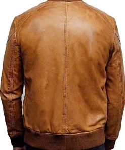 Shop Men Casual Brown Bomber Sheepskin Leather Jacket
