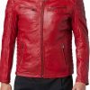 Buy Men’s Red Cafe Racer Padded Leather Jacket