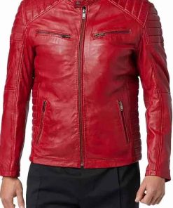 Buy Men’s Red Cafe Racer Padded Leather Jacket