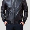 Shop Casual Man Bomber Black Sheepskin Real Leather Jacket